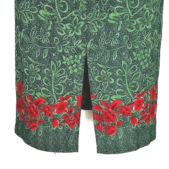 Sundress Maxi Sheath floral Leaf print zippered red trim Forest Fairycore Grunge - Picture 7 of 8